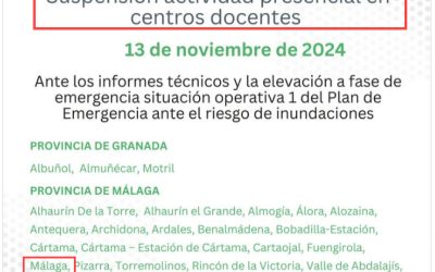 La Junta de Andalucía suspende las clases el miércoles 13 de noviembre