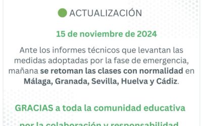 Se retoman las clases con normalidad el viernes 15 de noviembre